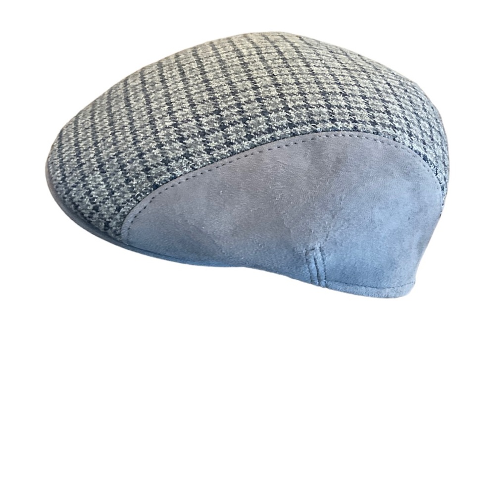 Grey Blue Check LARGE Kangol style Suede and Wool Newsboy Cap by KOT Argentina